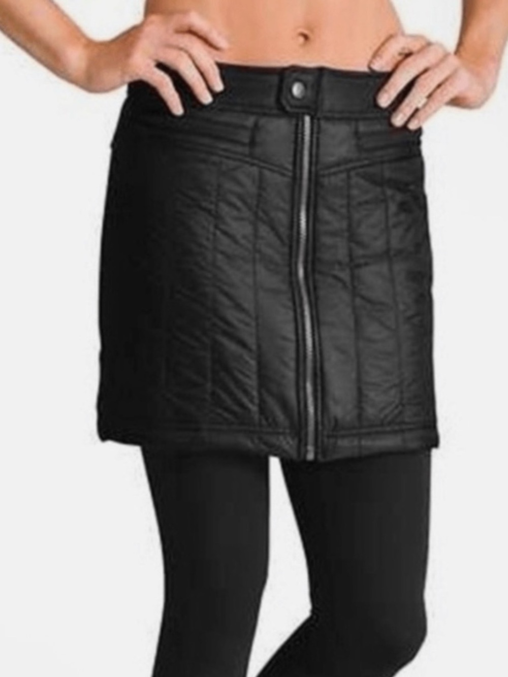 Athleta Black Insulated Quilted Puffer Zip Front Skirt Size 8